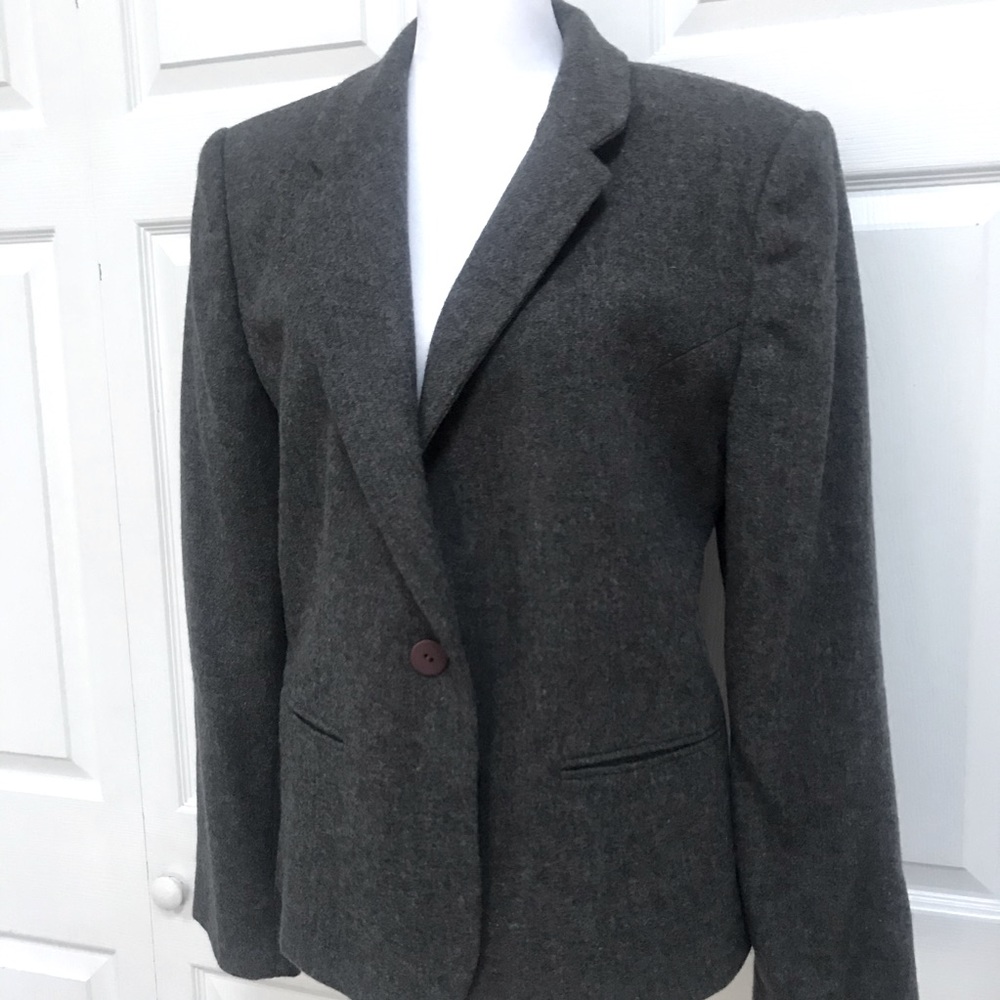 Women’s 100% Wool Blazer ADOLFO STUDIO One Button Jacket Size 10 Gray